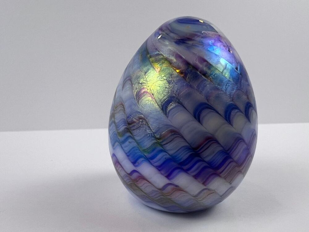 Vintage Gibson Signed Feathered Egg Blue Purple